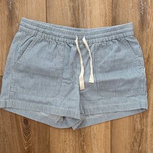 J. Crew Women's Light Blue and White Pinstripe Drawstring Shorts